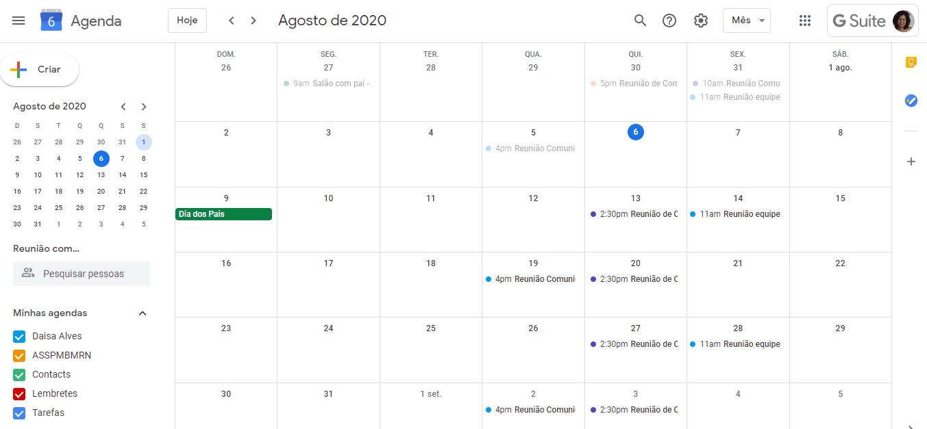 Aplicativo de organização Google Agenda