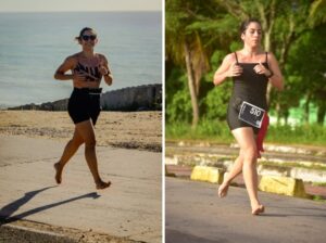 Adepta ao estilo barefoot run – onde o atleta corre descalço, Brena Thaisa vai disputar sua primeira meia maratona neste final de semana Cedida