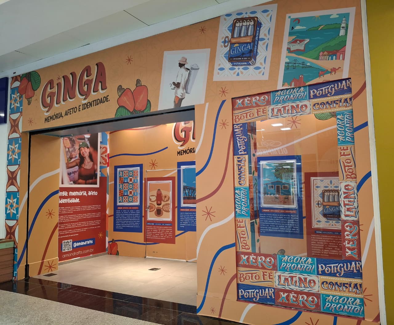 “Ginga – Memória, Afeto e Identidade”, da artista Amandrafts, está em exibição no piso L2 do Natal Shopping.